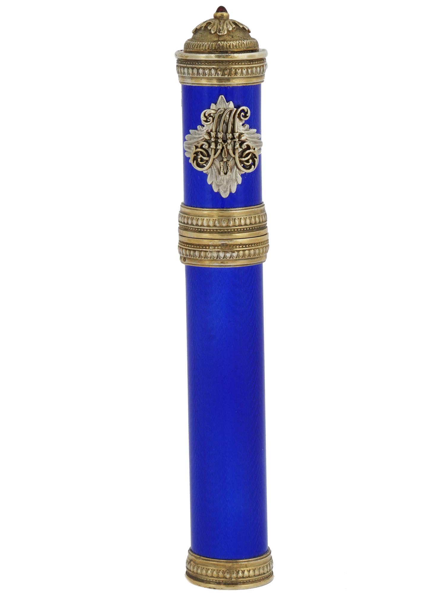 RUSSIAN GILT SILVER GUILLOCHE ENAMEL CIGAR CASE PIC-0